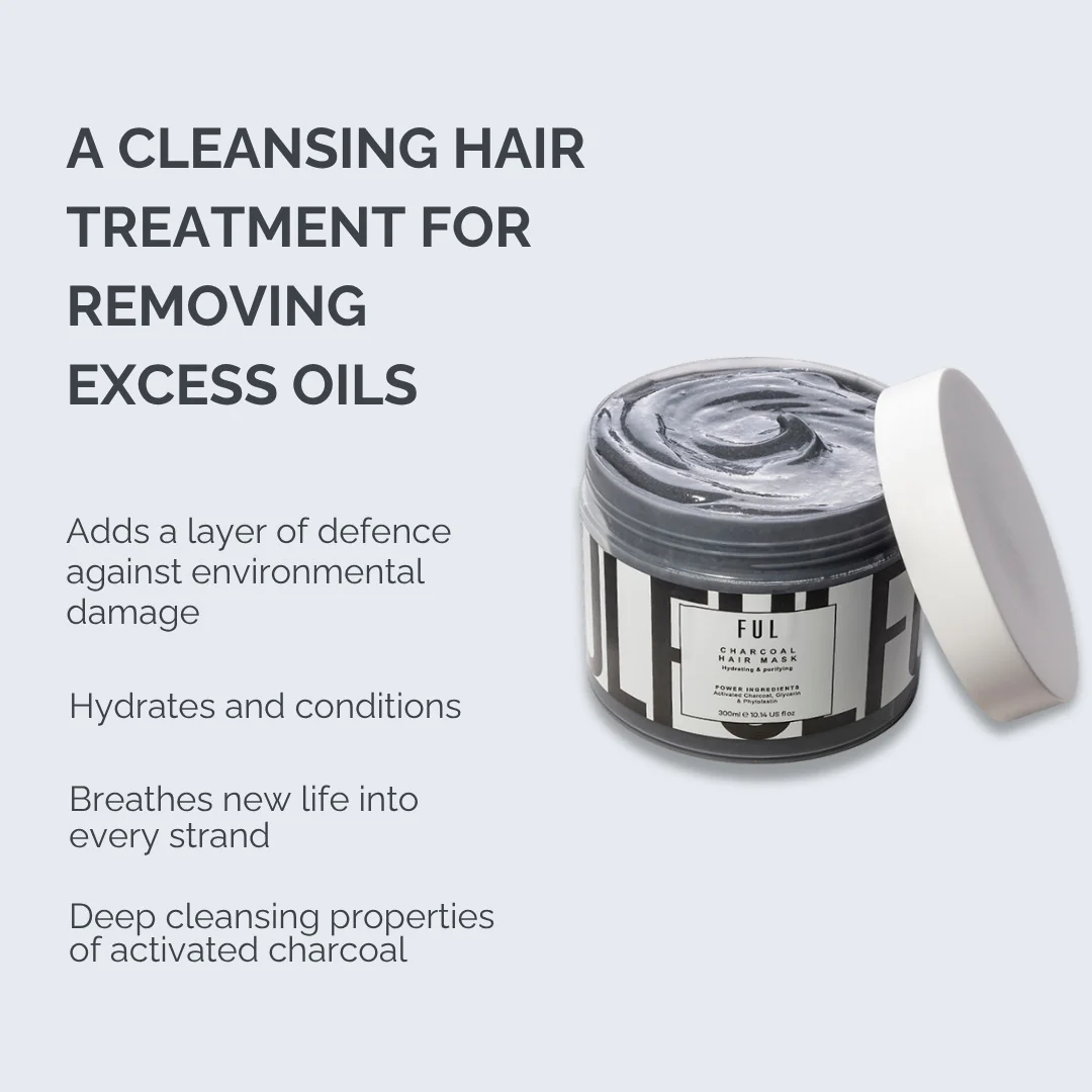 FUL Charcoal Hair Mask 300ml – Deep Cleansing & Detox Treatment for Oily Hair & Scalp | Purifies & Balances - Image 4
