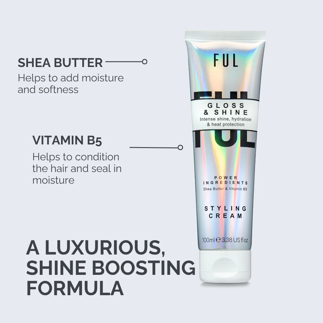 FUL Gloss and Shine Styling Cream 100ml – Lightweight Anti-Frizz, Heat Protection, Hydration & Radiant Shine - Image 4